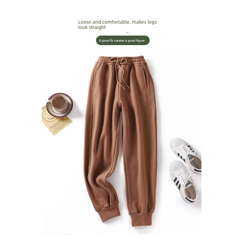 

Soft and Warm Autumn and Winter Windproof Pants, Velvet Skin-Friendly Multi-Color Korean Style Casual Long Pants for Women, Loose Fit Curry color M 50-60kg
