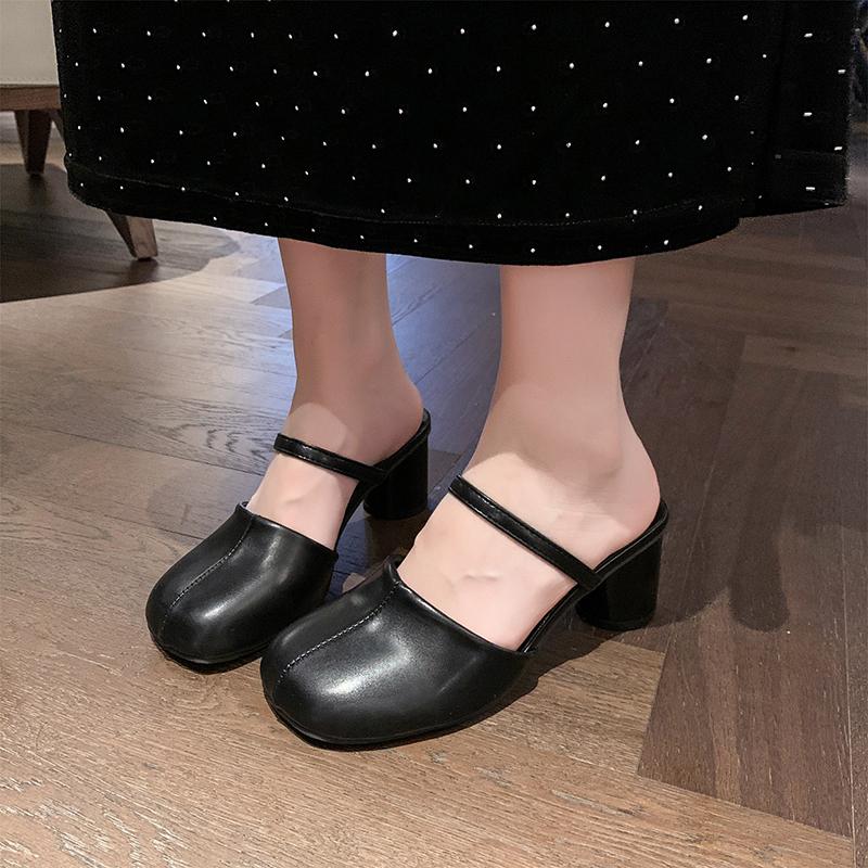 Fashion 2025 New Summer Cover Toe Women Slippers Elegant Slip On Thick Heel Slide Ladies Concise Party Dress Sandalias