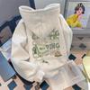 Retro Hong Kong Style Printing Men's Guochao Velvet Thickened Autumn and Winter Women's Hooded Pullover Sweater Casual