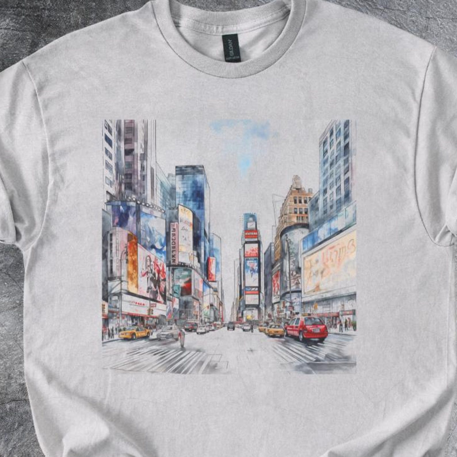 Times Square Shirt City Scene Illustration Tshirt Cotton Crewneck Tee Light Gray 120