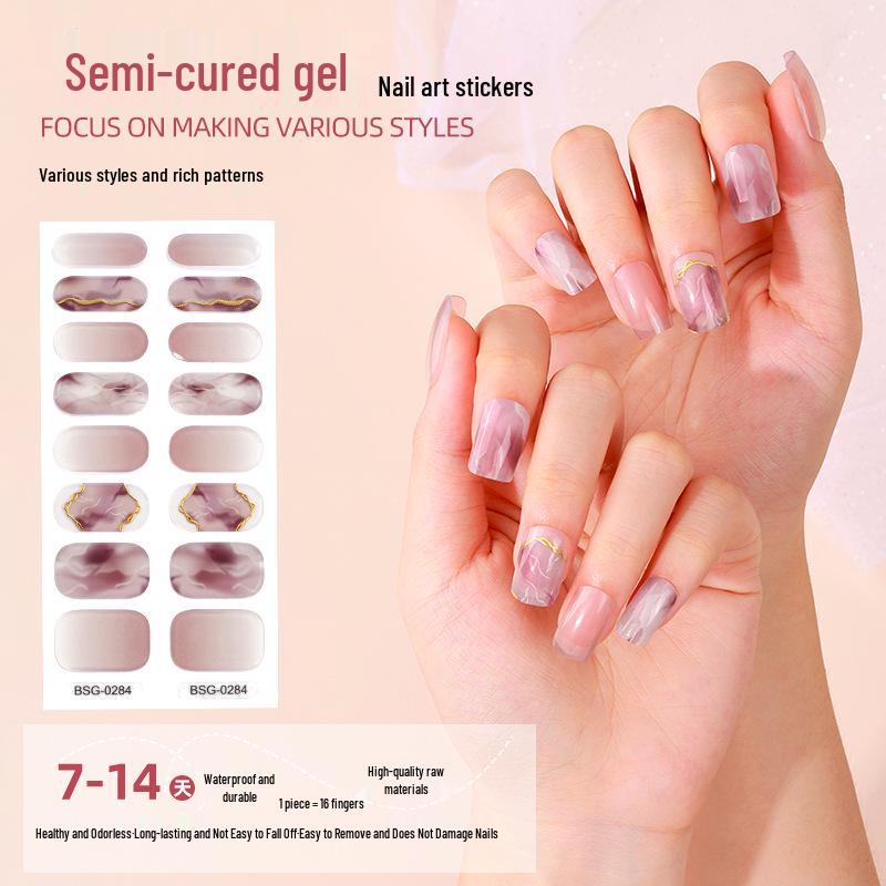 

3D Gel Nail Stickers: Semi-cured UV Full-cover, Hot Stamping Design (16-Pack)