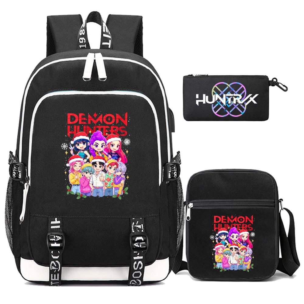 3Pcs/set Anime Kpop Demon Hunters Printed Backpack with Shoulder Bag Pencil Case for Teenager Girl Boy Bookbag Large Capacity Waterproof Travel Bag