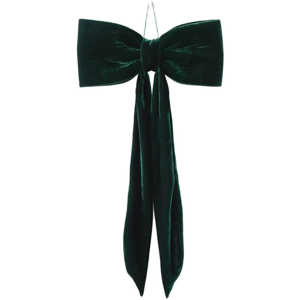 

Soft Fabric Velvet Bow Ornament for Tree and Window Hanging Long Tail Design to Accentuate Minimalist Holiday Decor 12cm зелений