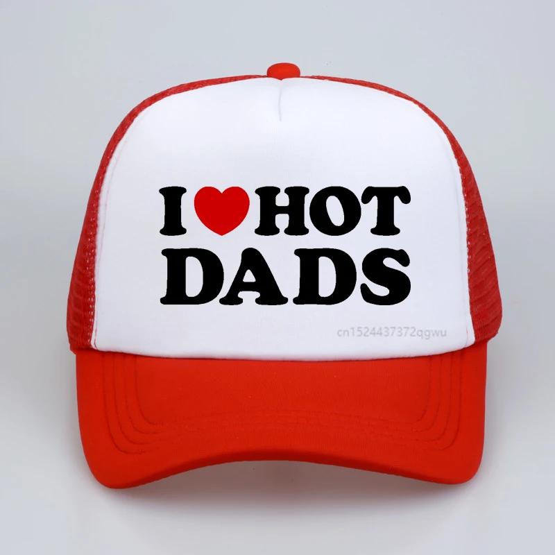 I Love Hot Dads Red Heart Graphic Baseball Cap Cotton Streetwear Pop Dad Hat Outdoors Unisex Mesh Fishing Caps