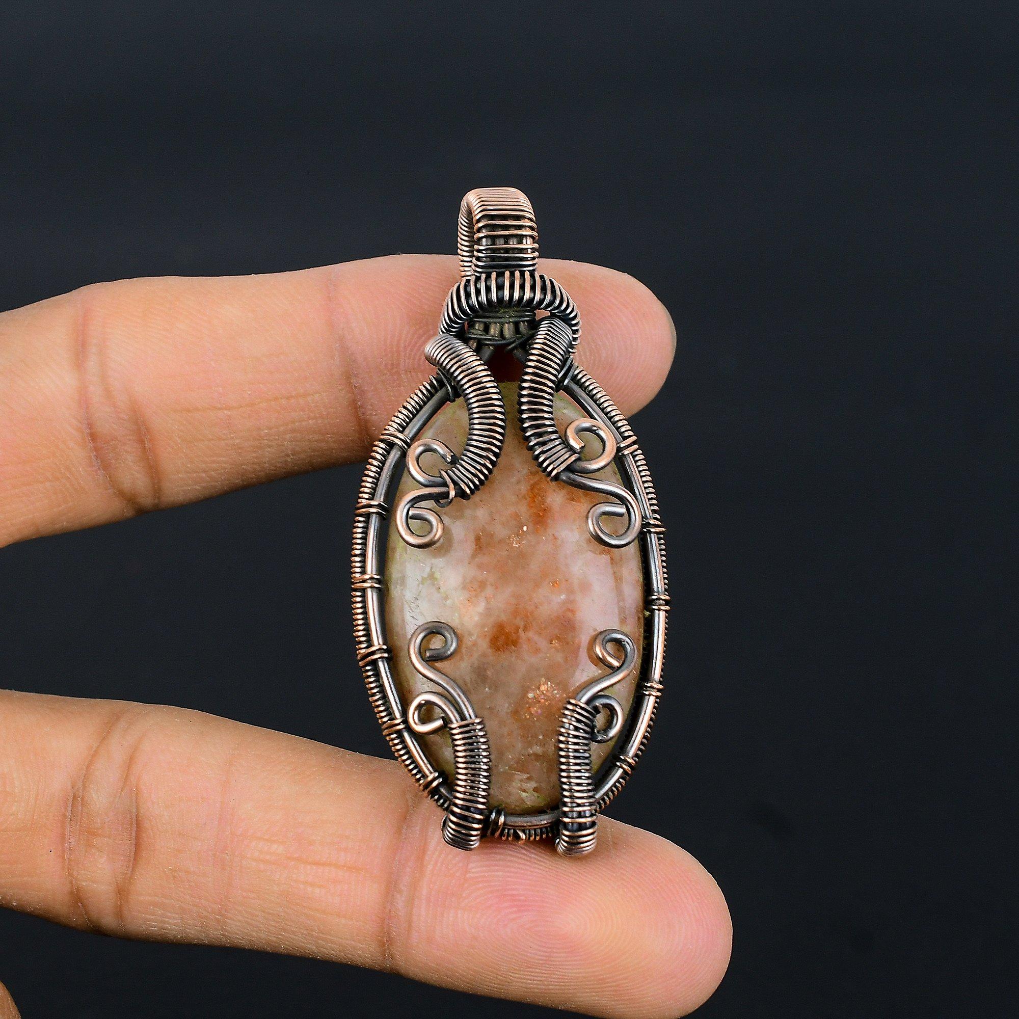 

Sunstone Pendant Gemstone Jewelry, 999 Copper Wire Wrapped Handmade Pendant, Latest Design Jewelry 2.55 Inches