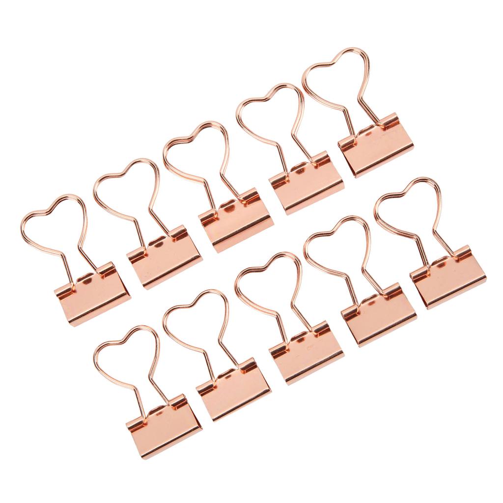 10Pcs Binder Clips Love Shape Rose Gold Clamping Force Tight Manganese Steel Sheet Material Paper Clips
