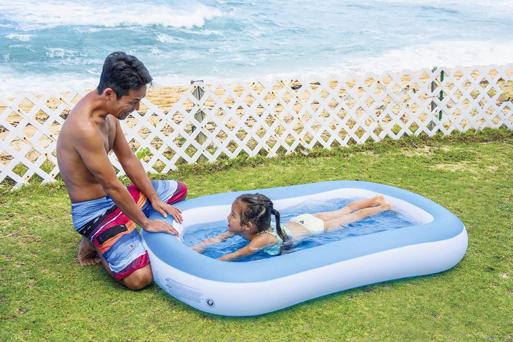 JILONG Giant Baby Pool, 163 x 104 x 25cm (inflated size), with air cushion bottom, JL-687904, BL/WH, Small