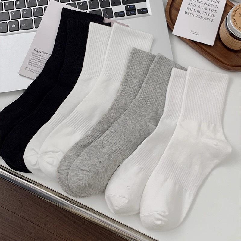 Women's Breathable Anti-Odor Pure Cotton Sports Socks - Black, White, Gray, Mid-Calf Style