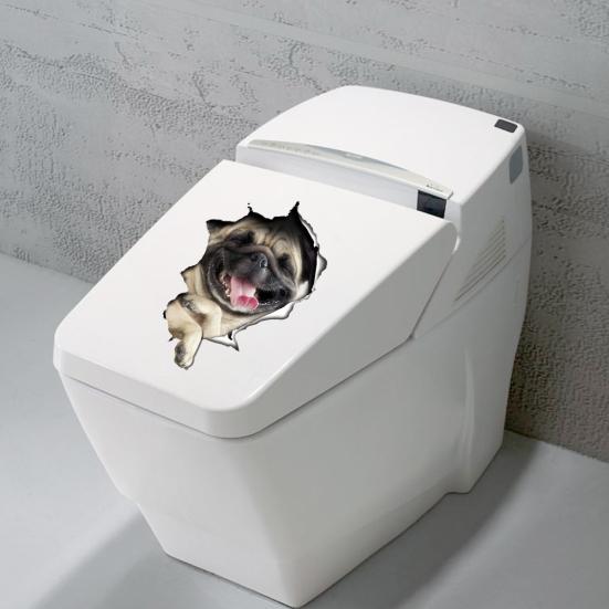 Cute Cat Dog Pattern Toilet Lid Cover Decal Wall Art Sticker Bathroom Home Decor