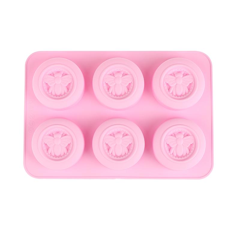 6 Holes Chocolate Mousse Making Mould Round Bees Pattern Silicone Molds DIY Handmade Aromath Soaps Scented Candle