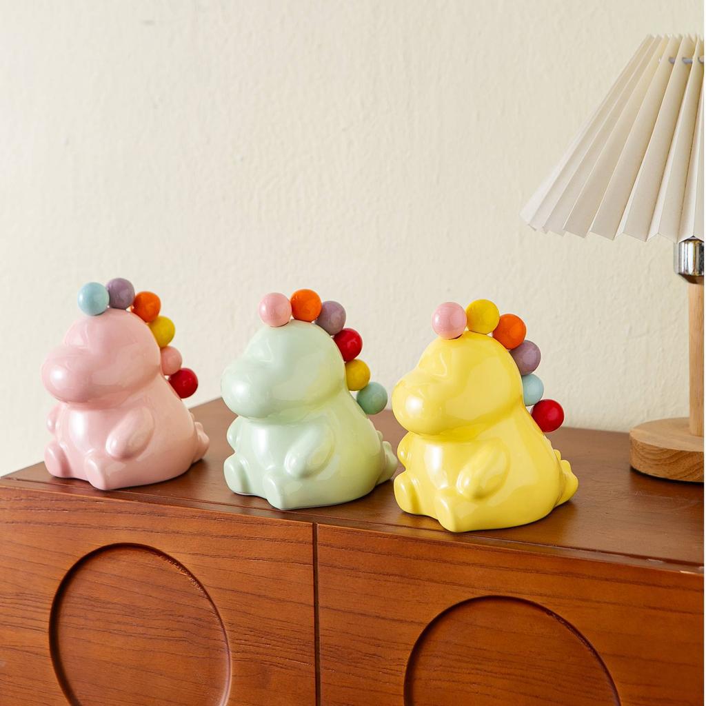 Cute Dinosaur Cream Fruit Forks Stainless Steel Safe Colorful Forks with Storage Jar for Kids