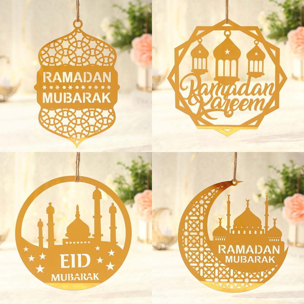 Eid Mubarak Pendants Ramadan Decoration 2025 Acrylic Gold Moon Star Ornaments Ramadan Kareem Hanging Decor for Muslim Party