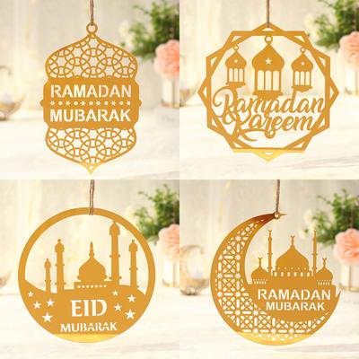 Eid Mubarak Pendants Ramadan Decoration 2025 Acrylic Gold Moon Star Ornaments Ramadan Kareem Hanging Decor for Muslim Party