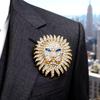 Full Animal Crystal Lion Head Domineering Accessory Brooch