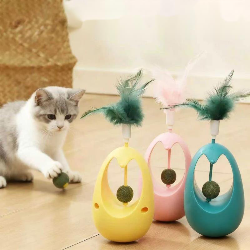 Cat Toy Pendulum Feather Catnip Ball Wobble Puzzle For Cats Playful Indoor Play Home Enrichment For Cat Owners Christmas Gift