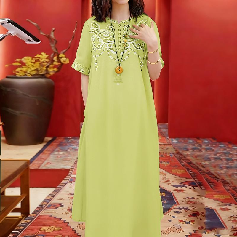 

ZANZEA Women Retro Print Casual Round Neck Loose Half Sleeve Dress 5XL зелёный