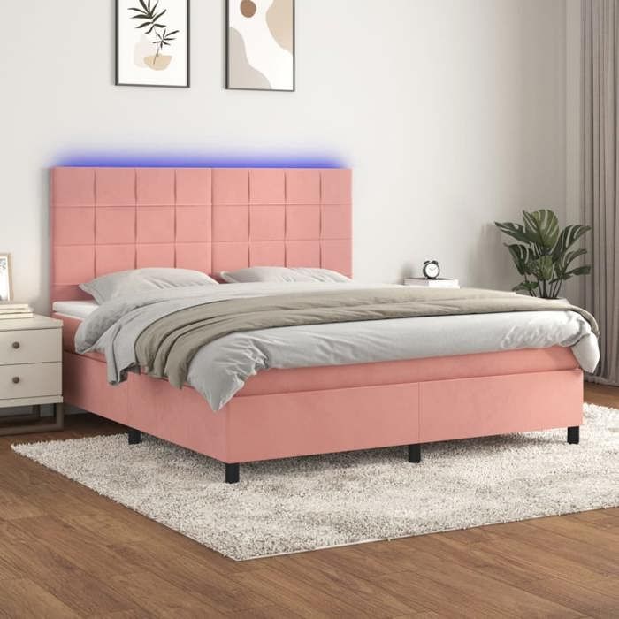 VidaXL Slatted Bed Base with Mattress and LED, Upholstered Bed, Double Bed, Adult Bedroom Interior Bed, 3136136