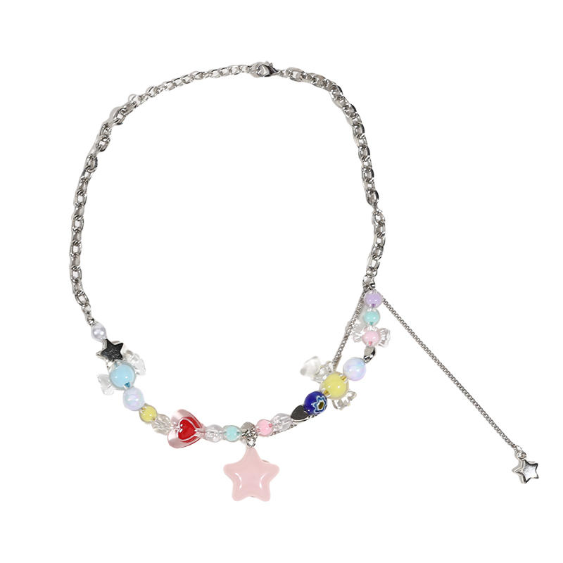 Cartoon Jewelry Candy Pendant Necklace Colourful Irregular Collar Bone Chain Star Cute Clavicle Chain Women