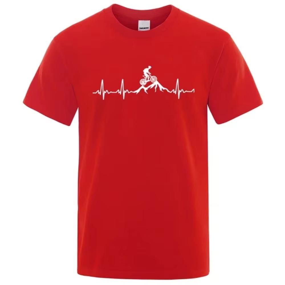 Mountainbike Hjärtslag Rolig Mtb Dirtbike Herr T-shirt Hip Hop Casual Toppar Sommar Street T-shirt Oversize Bomull Kortärmad