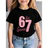 Children's printed short-sleeved round neck T-shirt for girls, casual wear, comfortable children's clothing, girls' apparel