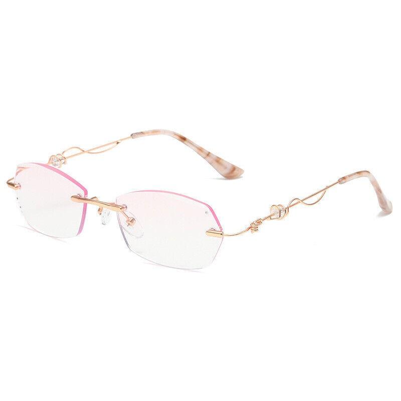 New anti-blue light reading glasses rimmed with rimless diamond metal Exquisite +100