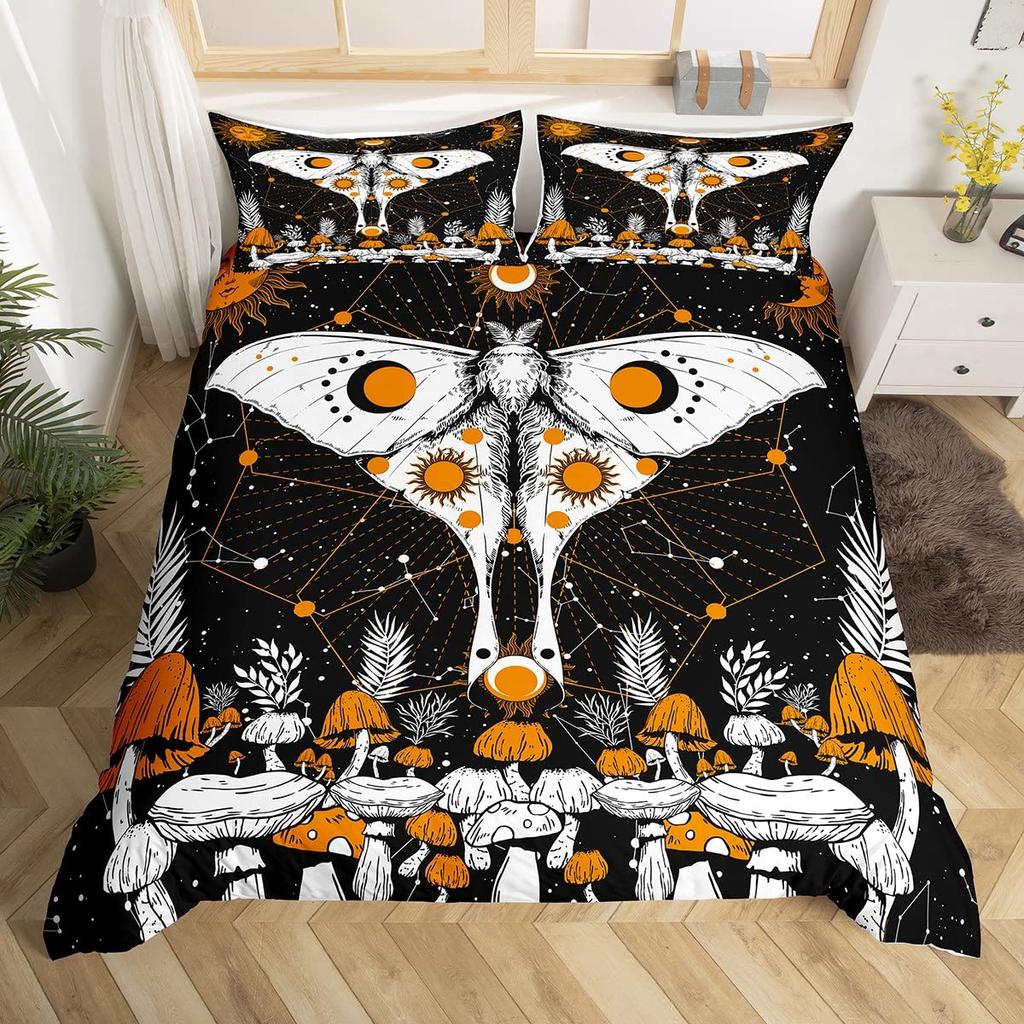 Flowers Moth Butterfly King Queen Duvet Cover Trippy Mushroom Bedding Set Moon Starry Sky Quilt Cover Polyester Comforter Cover