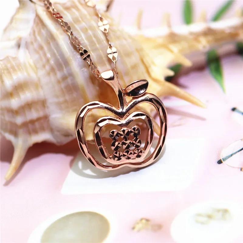 

Classic glossy Apple Necklace for Women Fashion Hollow Craft Exquisite Copper plated rose gold Party Zircon 45cm