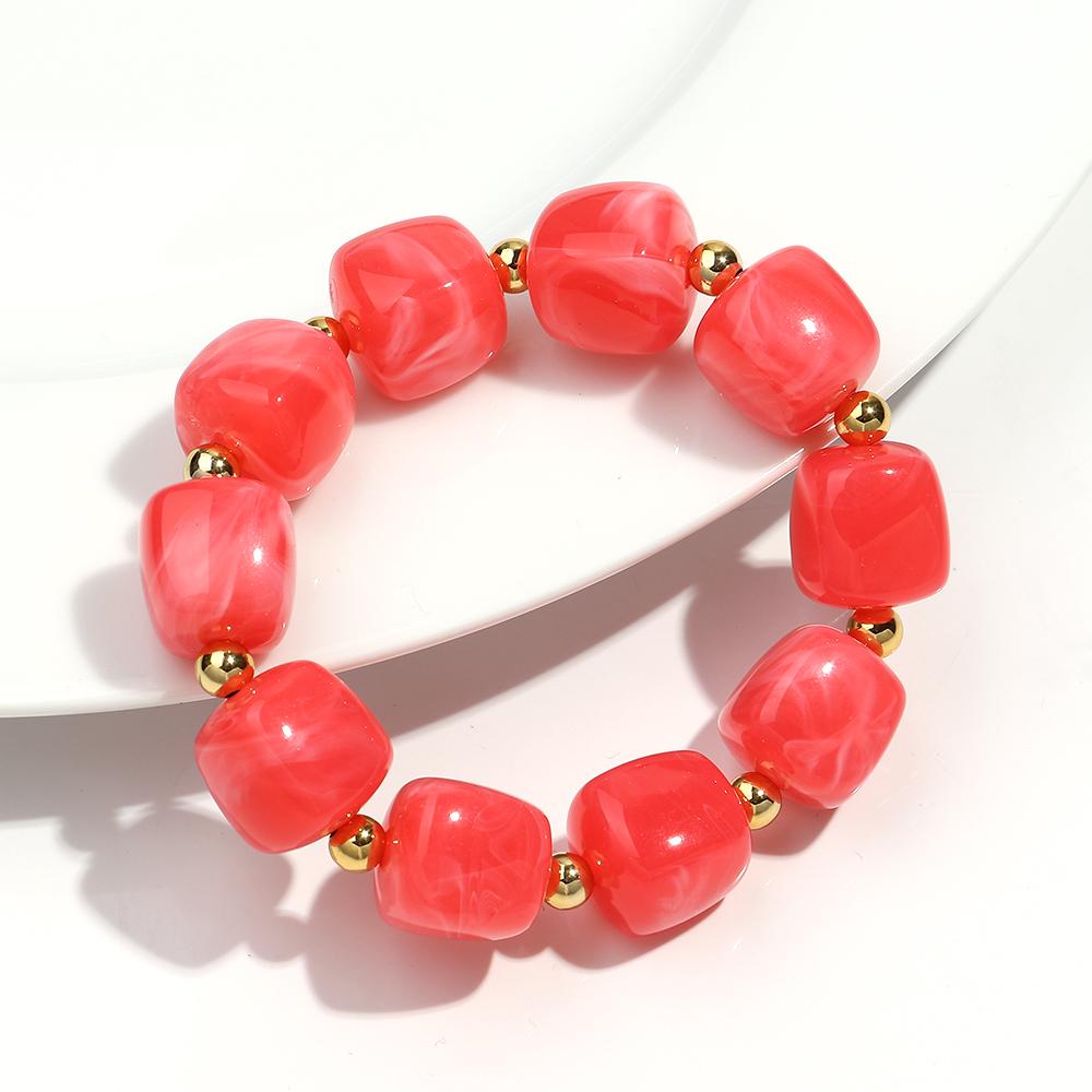 Exaggerated Geometric Beaded Acrylic Elastic Bracelets for Women Men Boho Trendy Square Beads Stack Bangle Retro Jewelry Gift