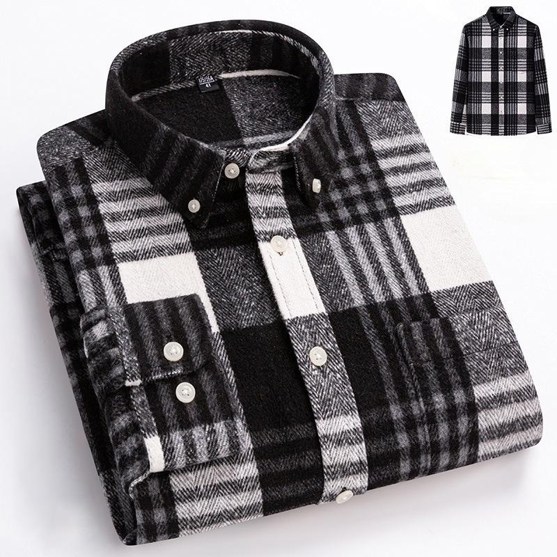

Мужские фланелевые куртки-рубашки с длинным рукавом, обычного кроя, на пуговицах, рабочие рубашки, верхняя одежда для мужчин, повседневная клетчатая рубашка из тяжелого хлопка с карманами 47/7XL