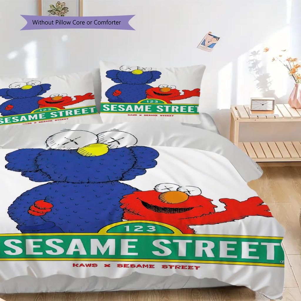 1PC Sesame Street pattern Bedding Quilt Set Quilt Cover Pillowcase Home Decoration Birthday Gift (1 * duvet cover + 2 * pillowcase, without core)