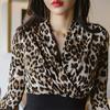 Women Sexy Front Crossing V Neck Leopard Print Cocktail Party Bodycon Mini Dress