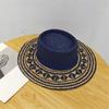 (L, Blue) Men Women Straw Sun Hat Breathable Ethnic Style Stylish Flat Top Wide Brim Beach Hat