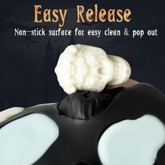 2Pcs Ice Cube Mold 10 Grids Skull Shape Spooky Snacks Halloween Events Molds Food Grade Silicone Easy Demold Baking Mold