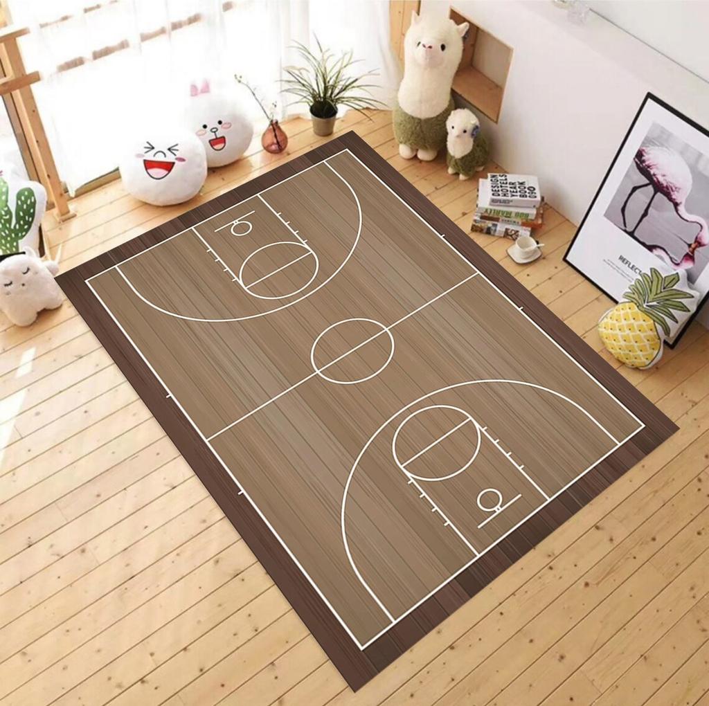 Basketball Print Area Rug – 3D Basketball Themed Carpet – Non-Slip Soft Floor Mat for Kids Bedroom Playroom & Sports Fan Decor