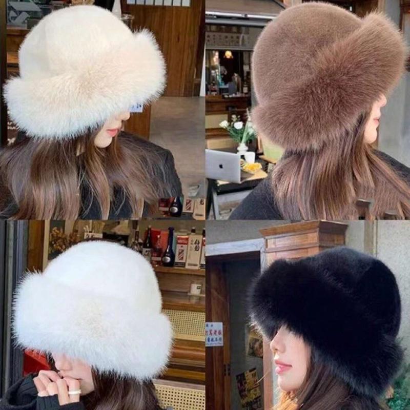 1pc Women Winter Furry Hat, European & Korean Style Warm Headwear, Solid Color Cute & Versatile, Thicker Design