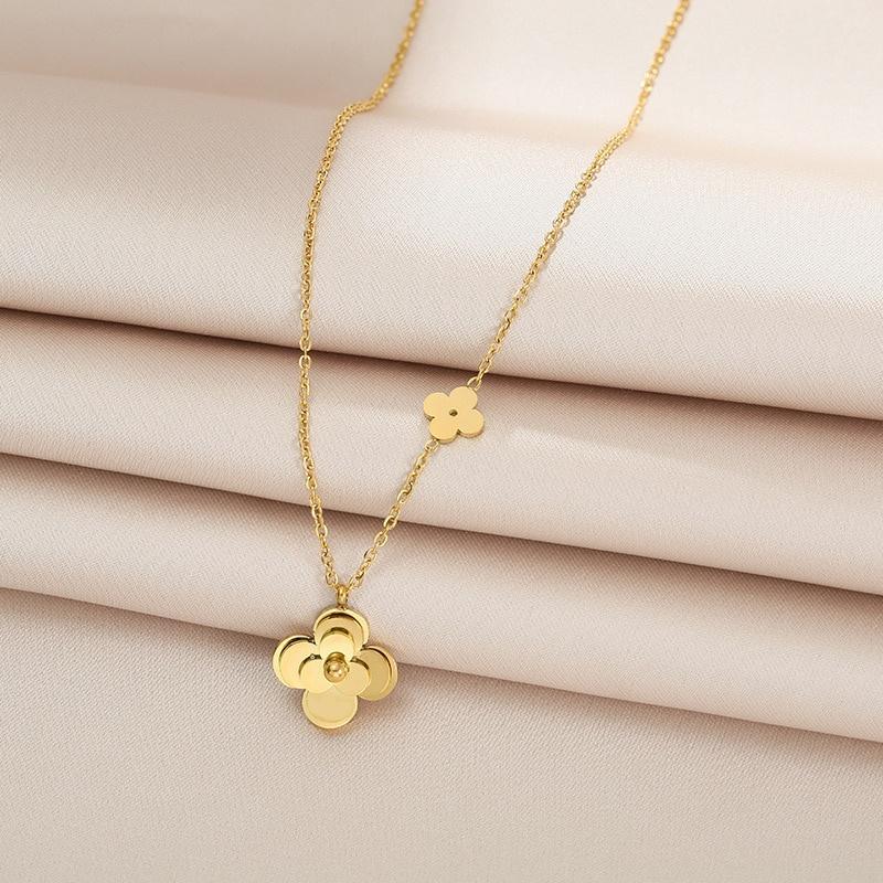 Three-dimensional Camellia Flower Golden Titanium Steel Necklace Ladies Exaggerated Personality Matching Jewelry Pendant