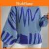 Streetwear Geometric Pattern Knit Sweater For Women With Lantern Sleeves And Ribbed Design