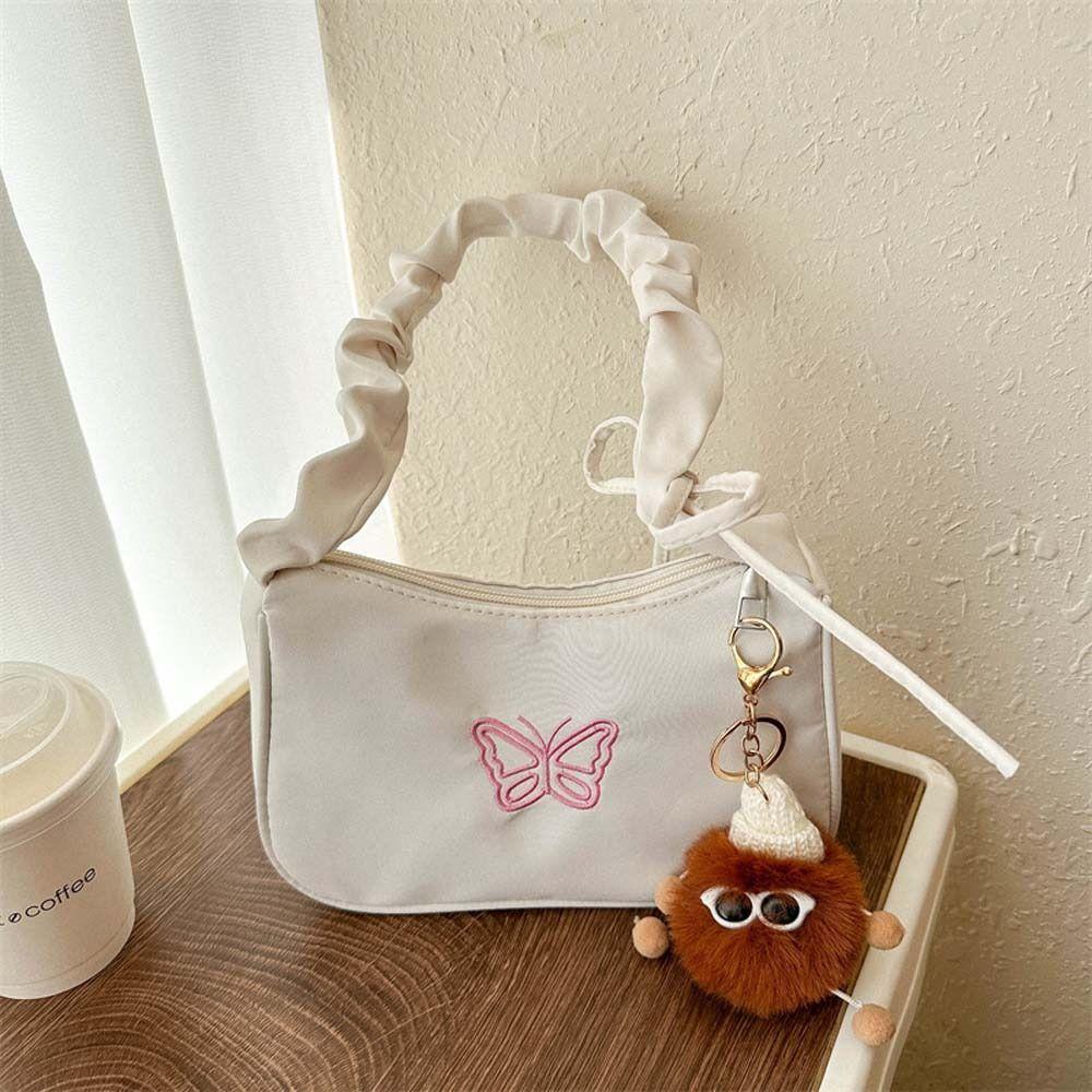 Rüschengriff Bowknot Schmetterling Umhängetasche Oxford Stickerei Ins Halbmond Unterarmtasche Make-up Lippenstift Tasche Handtasche