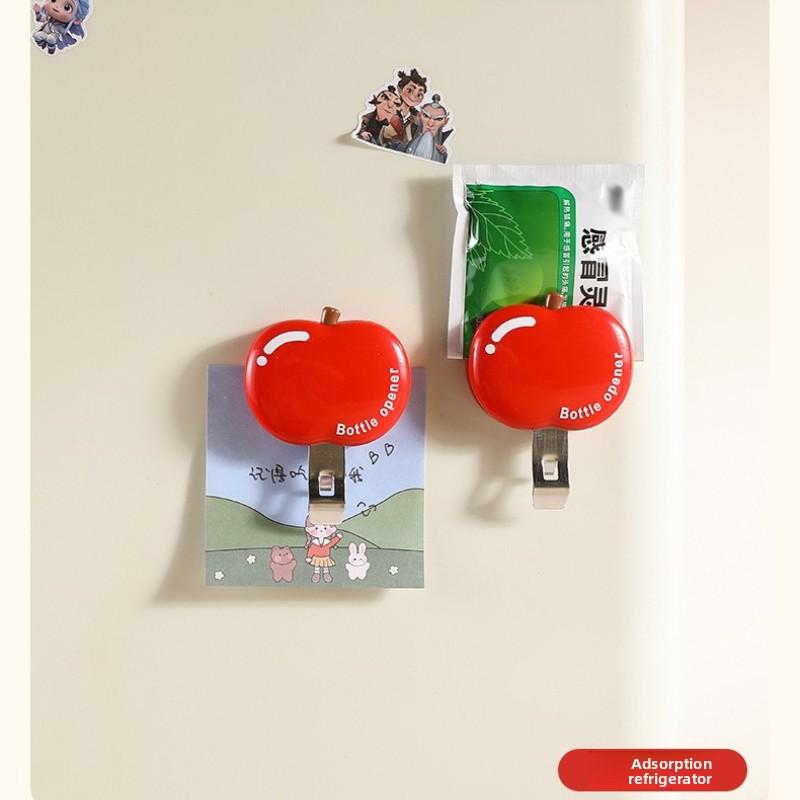2-in-1 New convenient apple magnetic refrigerator sticker/medicine bottle opener, moisture-proof sealing clip, good for home use