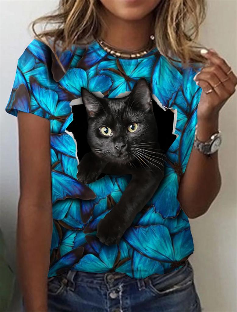 3d Kawaii Cat Printed Pretty Women's Clothing Female Funny Animal Print Short Sleeve T Shirt Girls Harujuku Oversized Tees Tops