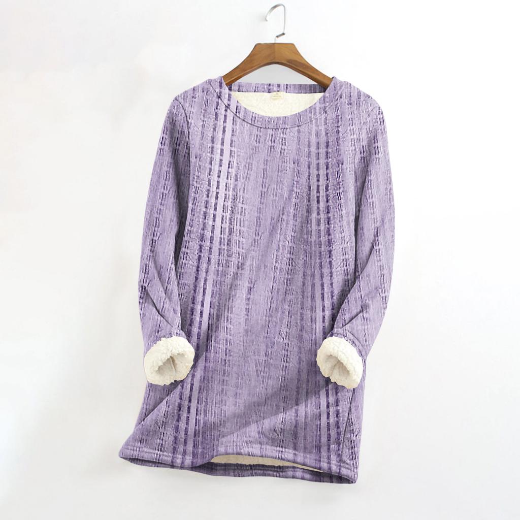 Women's Round Neck Top Printing Thickened Plush Cashmere Warm Long Top