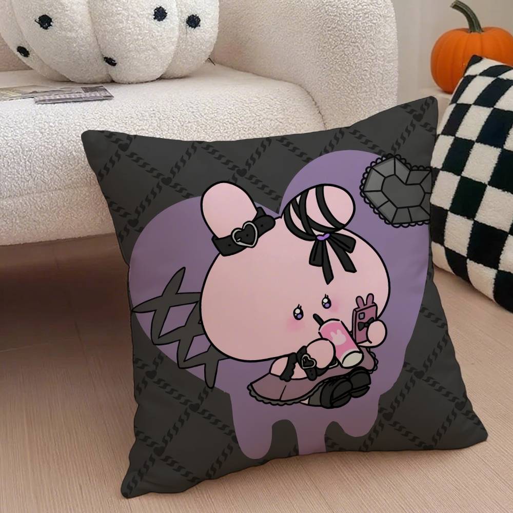 Cartoon A-Asamimichan Cute Bunny Pillow Case Anti-dustmite Pillowcase Invisible Zipper Silky Short Plush Sofa Cushion Cover