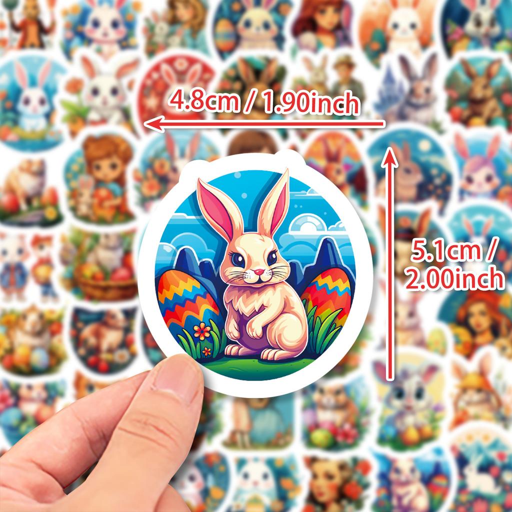 50Pcs Easter Stickers - Cute Bunny Egg Decals for DIY Party Decor (4.8x5.1cm)