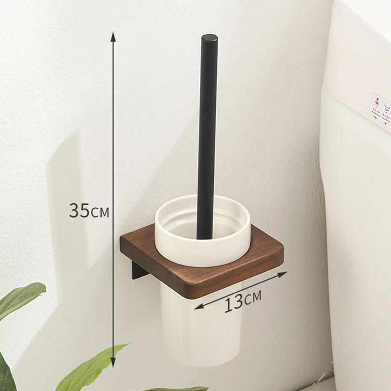 

Walnut Bathroom Toilet Brush Set Black/White Aluminum Wall-mounted Bathroom Cleaning Brush Holder Wood Bathroom Accessories