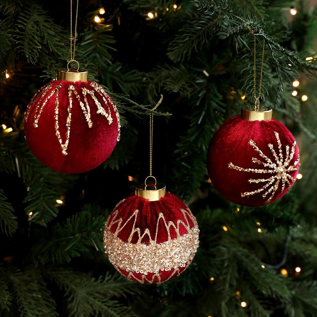 8CM Velvet Wrapped Christmas Ornament Ball with Gold Powder