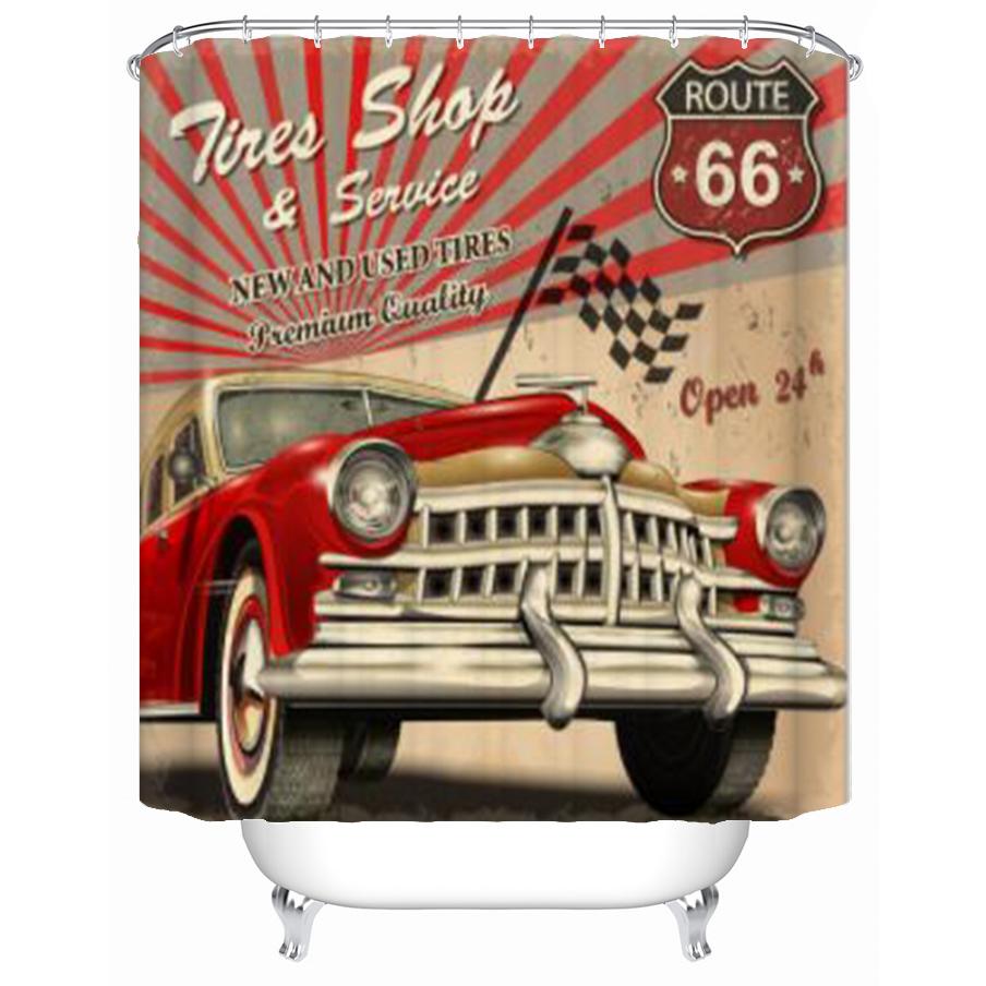 Car Travel Through America Retro Trip Sexy Girl Shower Curtain Set Route 66 Bathroom Fabric Curtains For Bathtub Decor With Hook