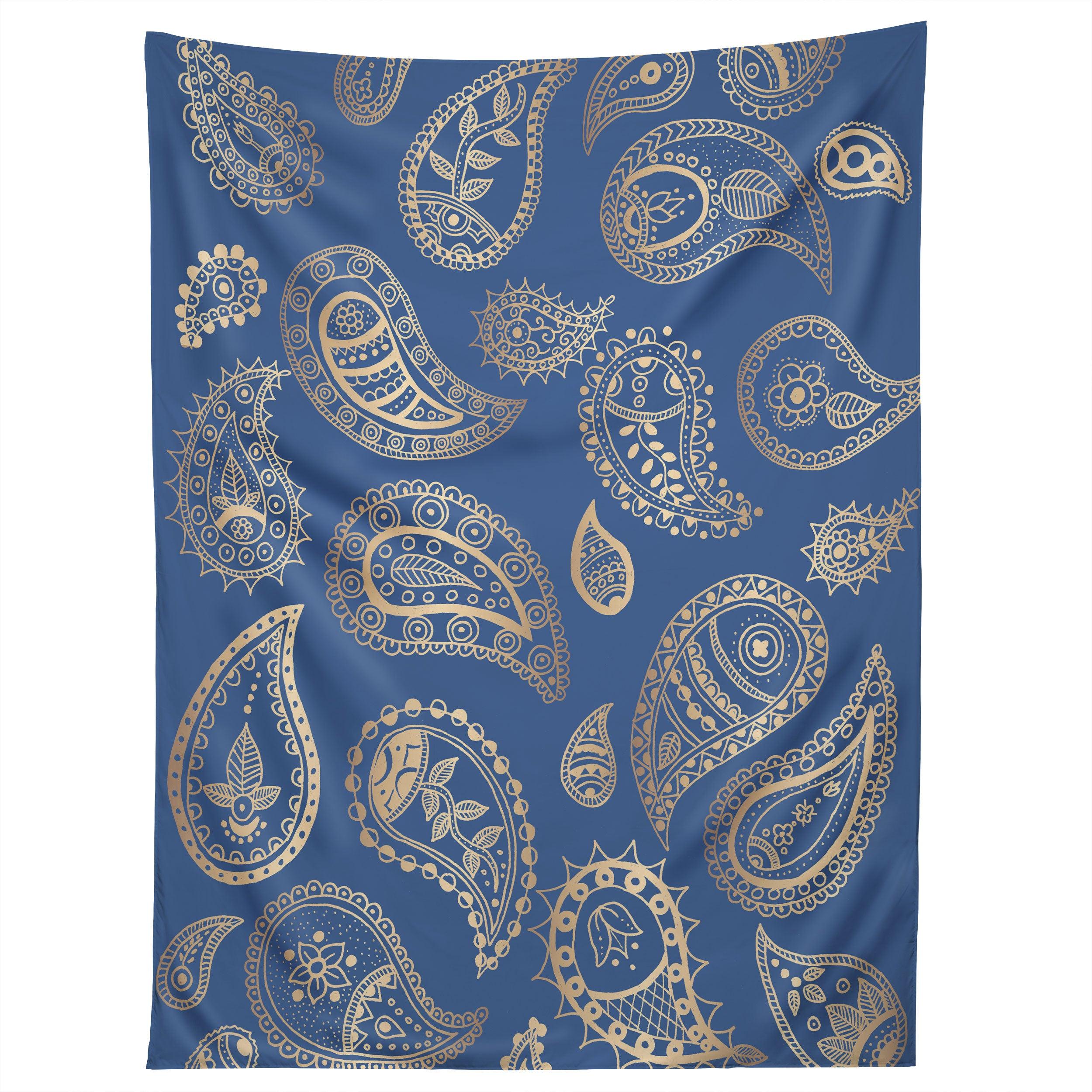 CLASSIC BLUE AND GOLD PAISLEY tapestry 75x100