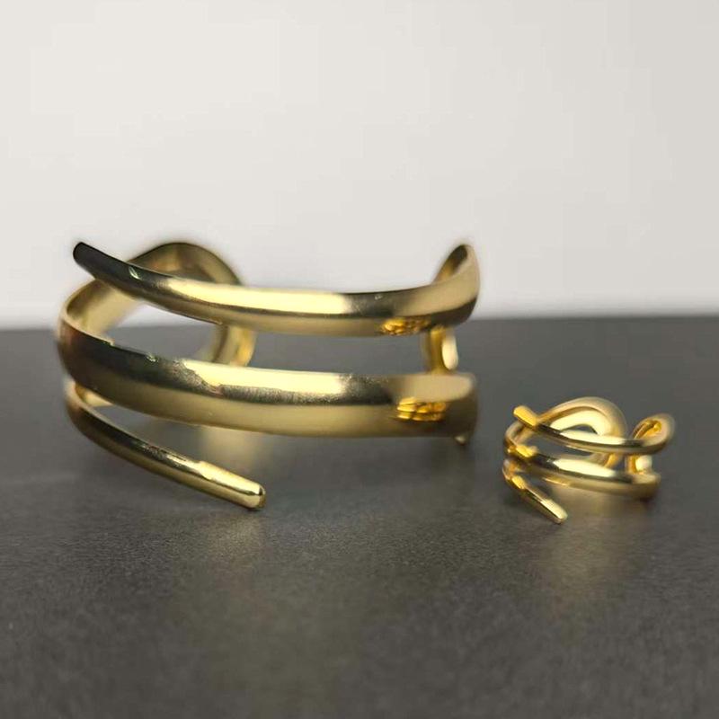 

Женский браслет и кольцо с геометрическим дизайном, набор из двух предметов золотой