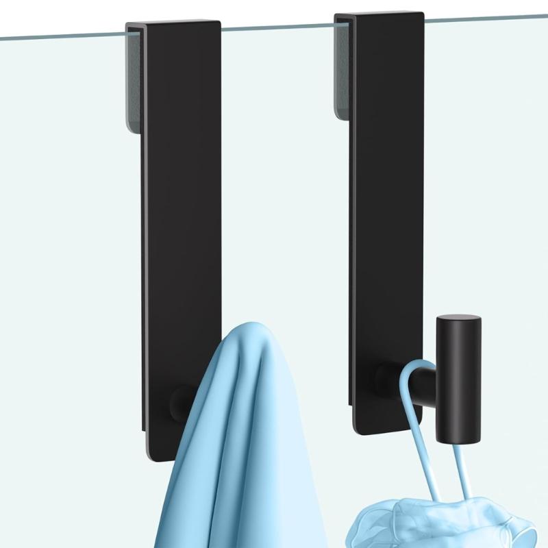 2Pcs Bathroom Hook For Towels And Robes Instants Installation On Glass Door Without Tool Need