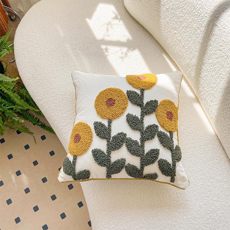 INS Pastoral Style Embroidered Cushion Fresh Couch Pillow Lumbar Support Pillow Bedside Office Cushion